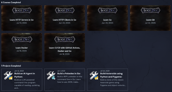 boot.dev completed courses